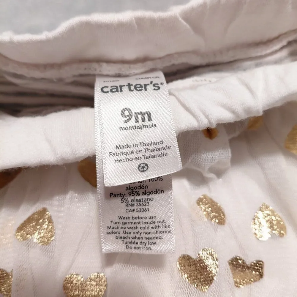 Carter's 9M Tutu Legging Gold Heart Polka Dot with Striped Pant One Piece